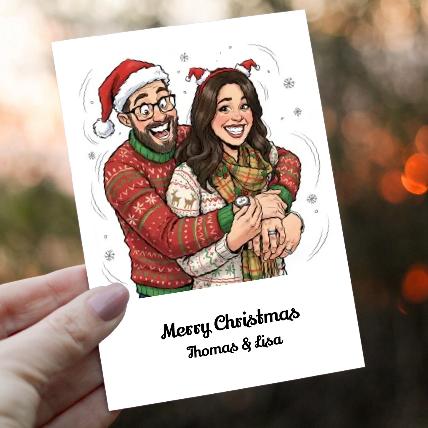 Persoonlijke A6 Kerst Kaart (Karikatuur) met Envelop - Jouw Unieke Feestgroet!