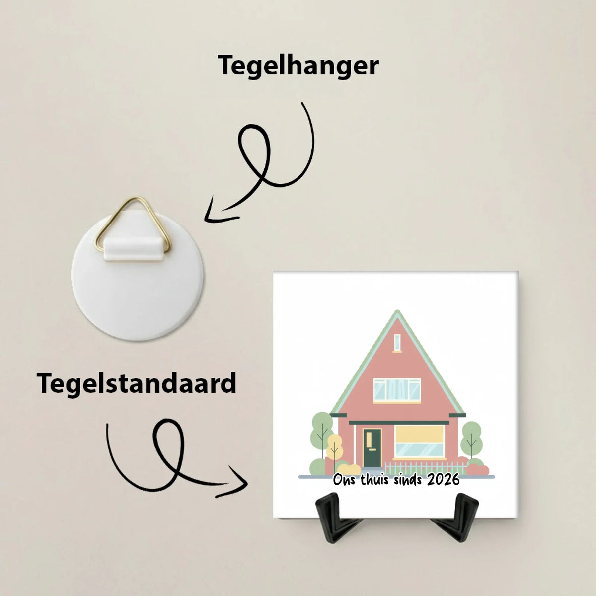 Huis Pastel Tegel - Jouw Nieuwe Huis als Moderne Illustratie met Eigen Tekst