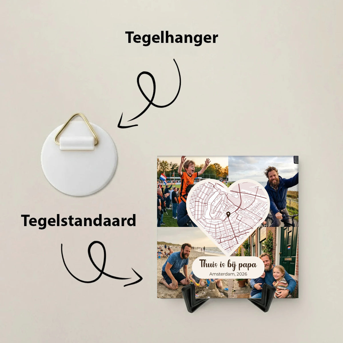 Vaderdag Tegel Thuis is bij Papa - 4 Foto's en Plattegrond in een Hart