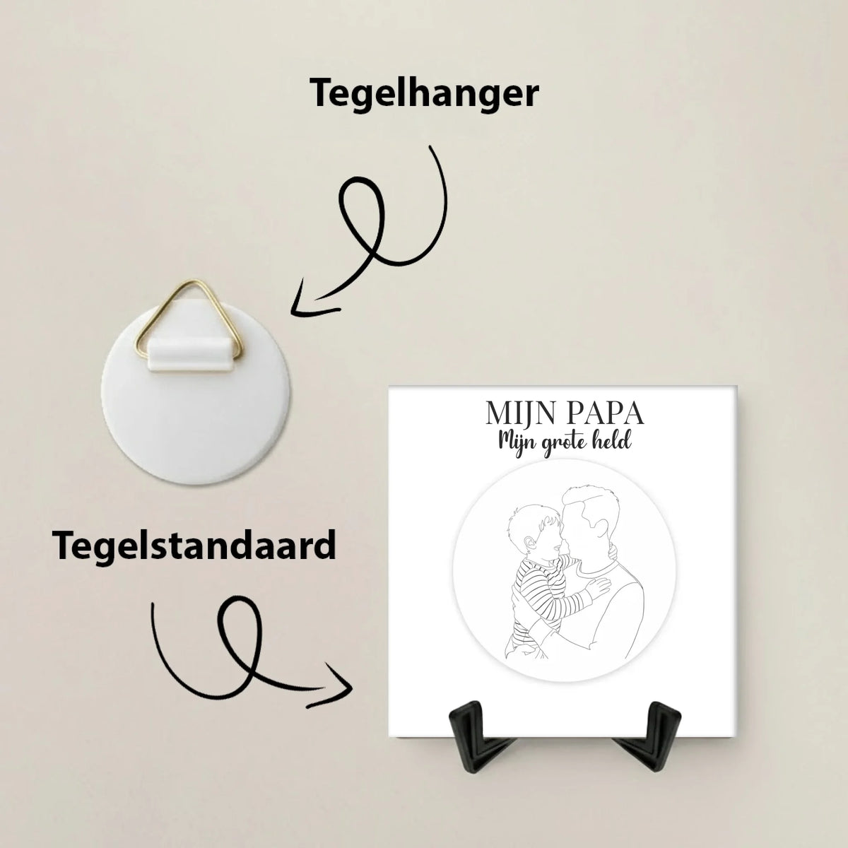 Lijntekening Tegel Mijn Papa - Jouw Foto als Minimalistische Lijntekening in een Cirkel