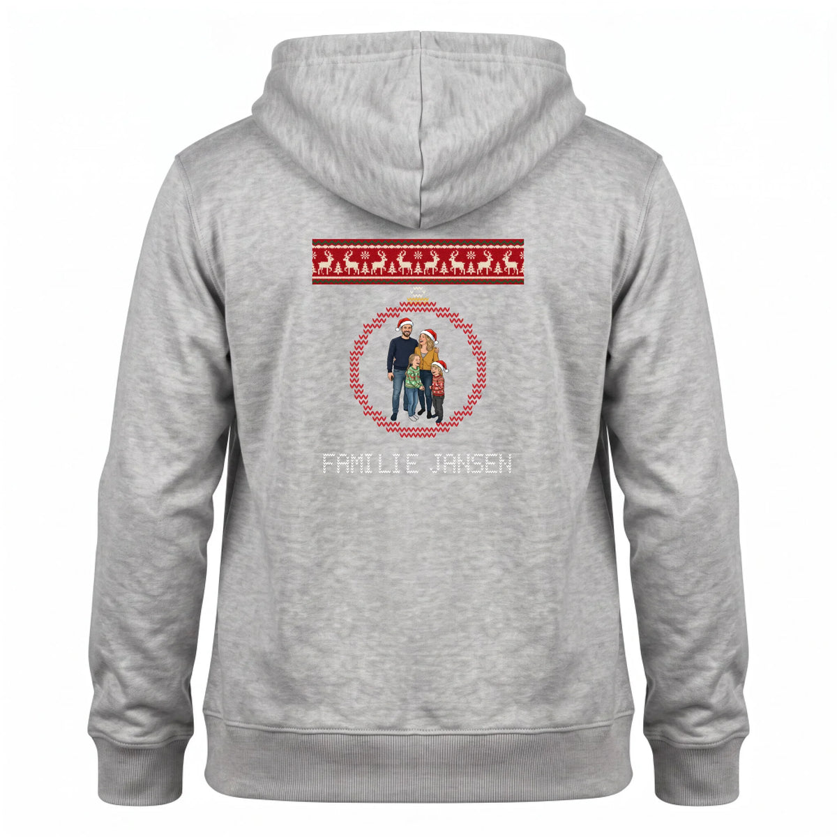 Foute Kersttrui Hoodie Kerstbal - Jullie Foto als Karikatuur in een Gebreide Kerstbal