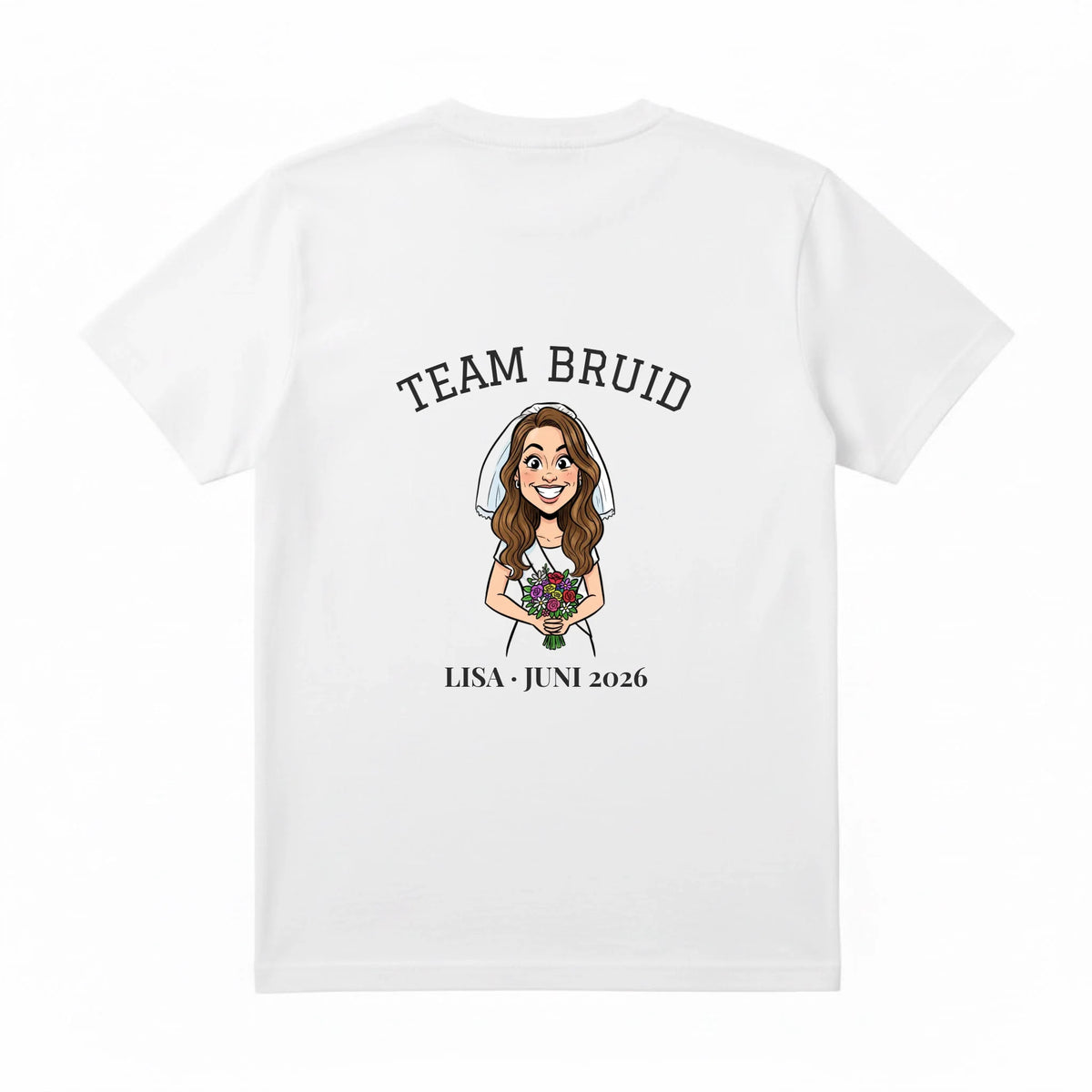 Vrijgezellen T-shirt Team Bruid - Karikatuur van de Bruid met Eigen Tekst