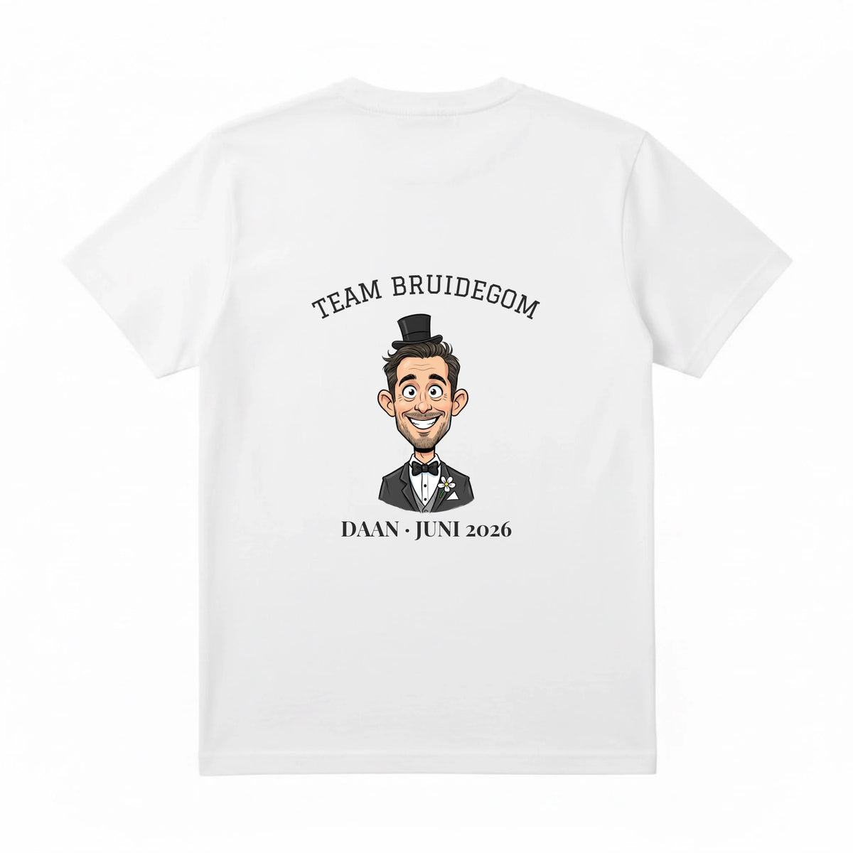Vrijgezellen T-shirt Team Bruidegom - Karikatuur van de Bruidegom met Eigen Tekst