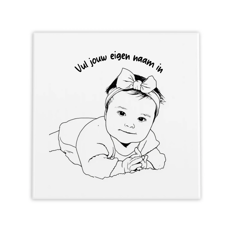 Minimalistisch geboortetegeltje – upload je babyfoto & personaliseer met naam