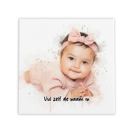 Aquarel Portret op Tegel – Gepersonaliseerd Cadeau