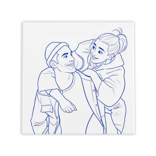 Modern Delfts Blauw – Jouw Foto als 'Line Art' Cartoon