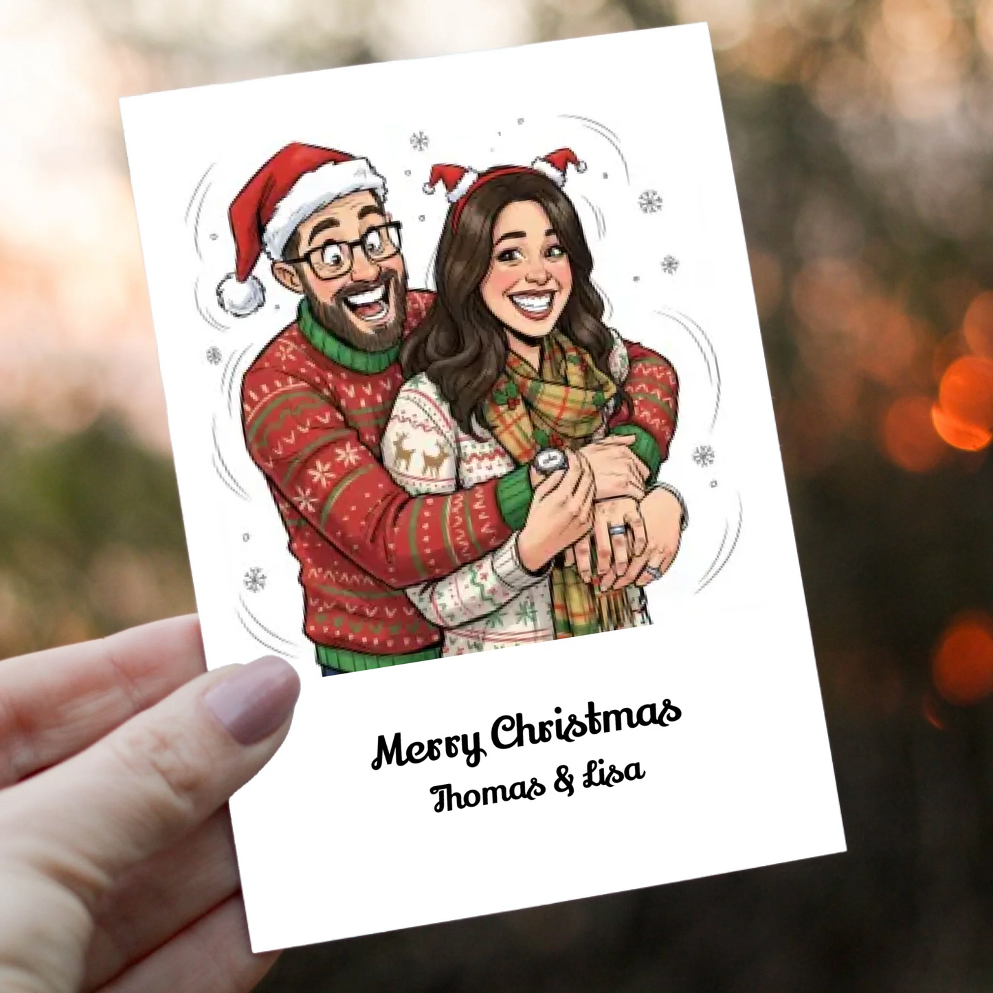 Persoonlijke A6 Kerst Kaart (Karikatuur) met Envelop - Jouw Unieke Feestgroet!