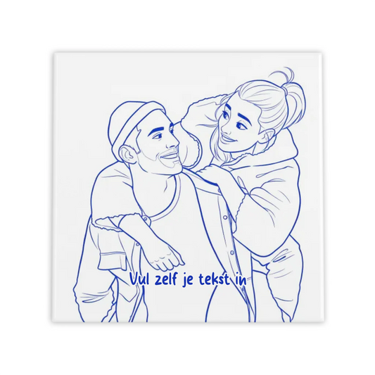 Modern Delfts Blauw – Jouw Foto als 'Line Art' Cartoon