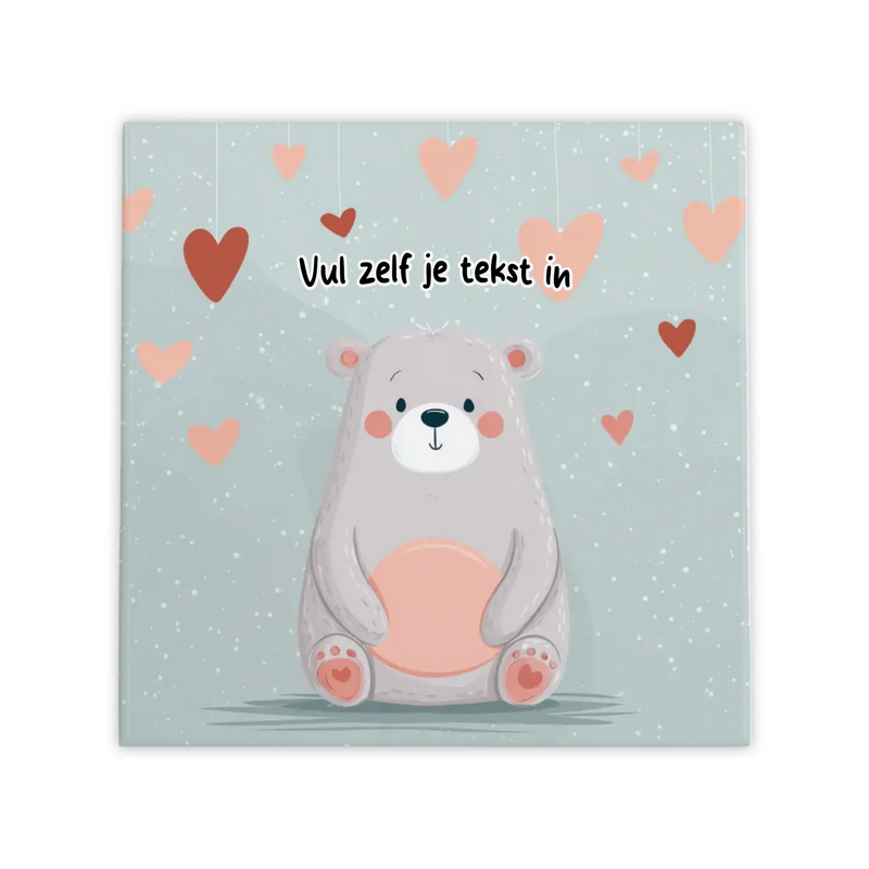 Schattig Beertje Geboortetegel met Hartjes – Persoonlijke Babykamer Decoratie