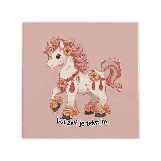 Schattig Paard Geboortetegel met Bloemen – Personaliseerbare Babykamer Decoratie