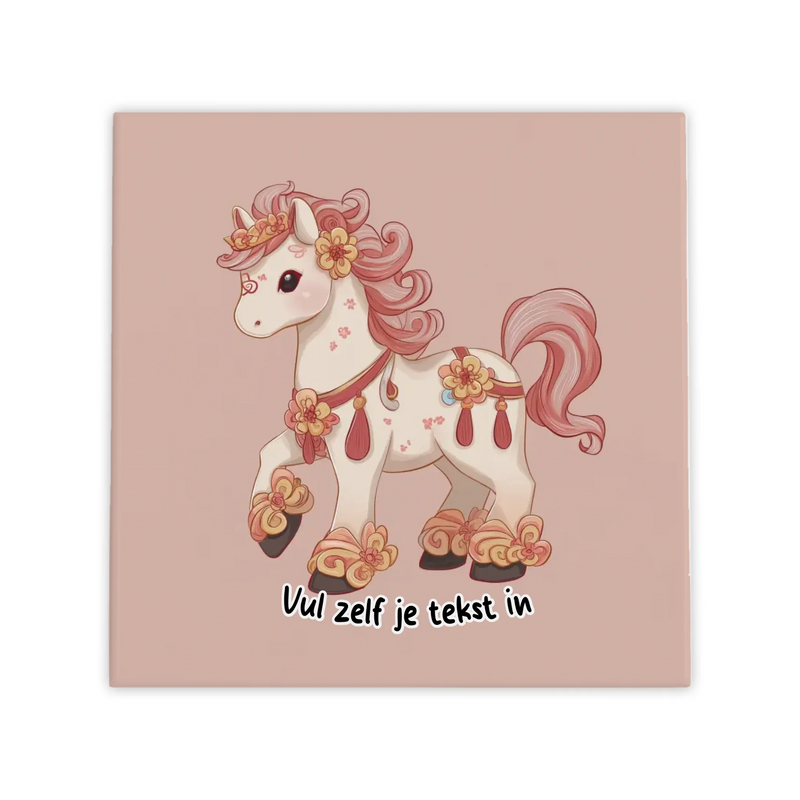 Schattig Paard Geboortetegel met Bloemen – Personaliseerbare Babykamer Decoratie