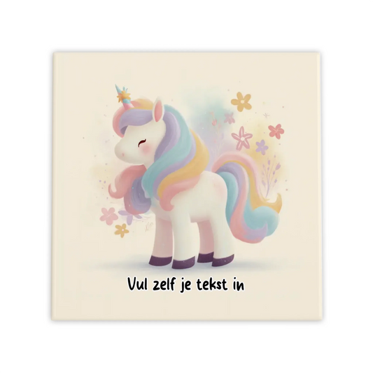 Magische Eenhoorn Geboortetegel – Regenboog Pastel Stijl met Bloemen