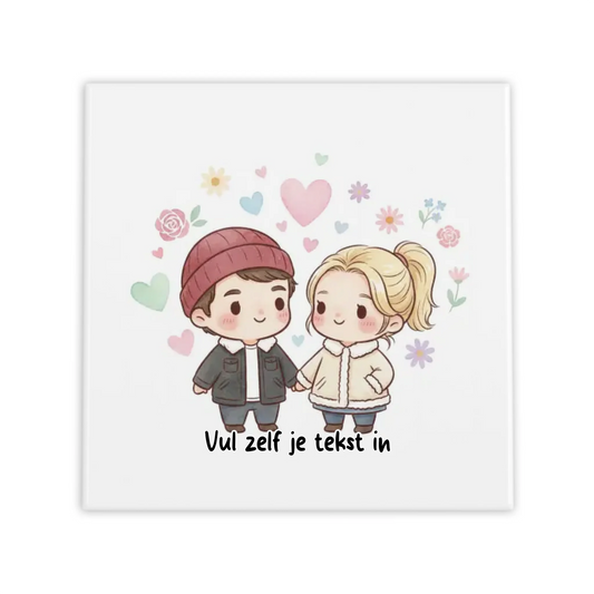 Chibi Love Tegel – Jouw Foto als Schattige Cartoon met Hartjes