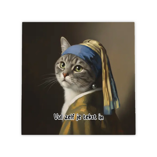 Kat met de Parel Tegel – Jouw Huisdier als Klassiek Meesterwerk