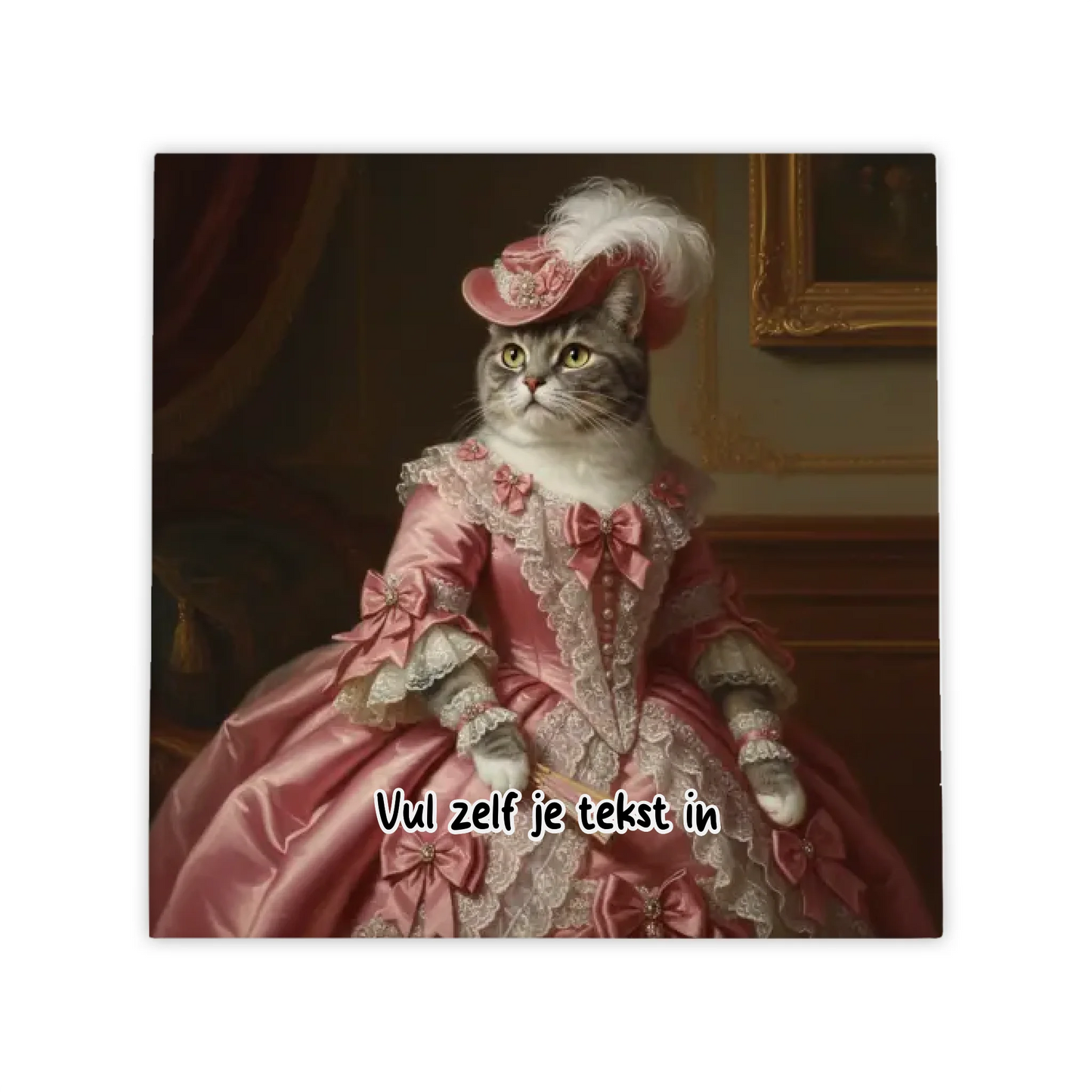 Victoriaans Huisdier Portret Tegel – Jouw Dier in Luxe Roze Jurk