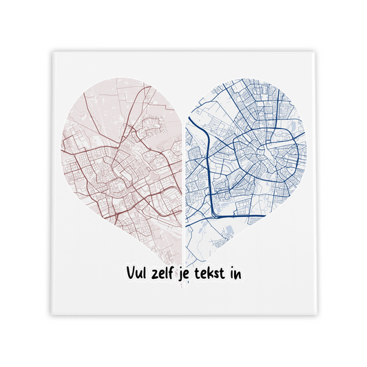 Twee Steden Hart Tegel – Personaliseerbare Love Map Plattegrond