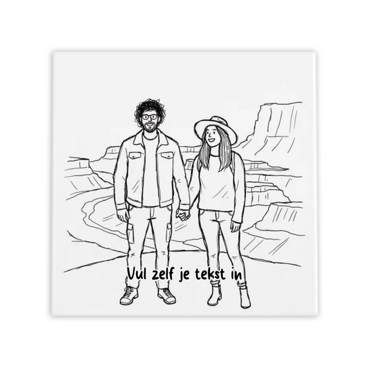 Doodle Tegel Personaliseerbaar – Jouw Foto als Zwart-Wit Lijntekening