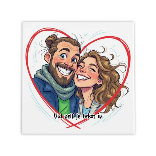Vrolijke Karikatuur Hart Tegel – Jouw Foto als Expressieve Karikatuur