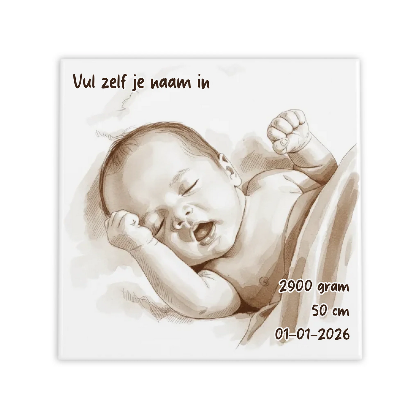 Sepia Geboortetegel met Naam, Gewicht en Lengte