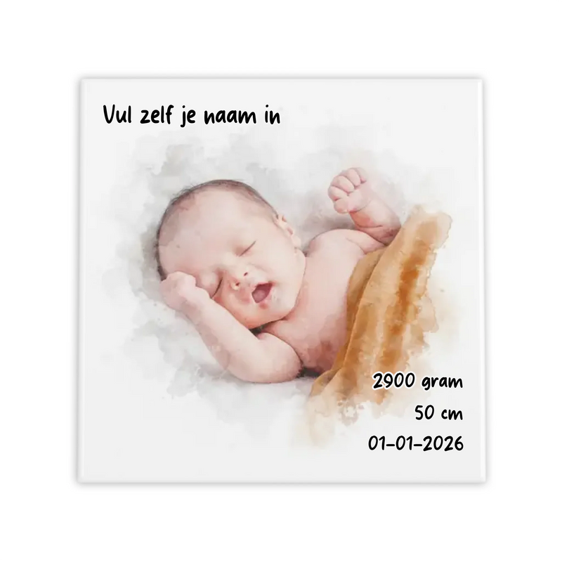 Waterverf Geboortetegel met Naam, Gewicht en Lengte
