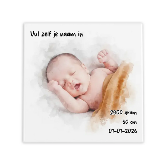 Waterverf Geboortetegel met Naam, Gewicht en Lengte