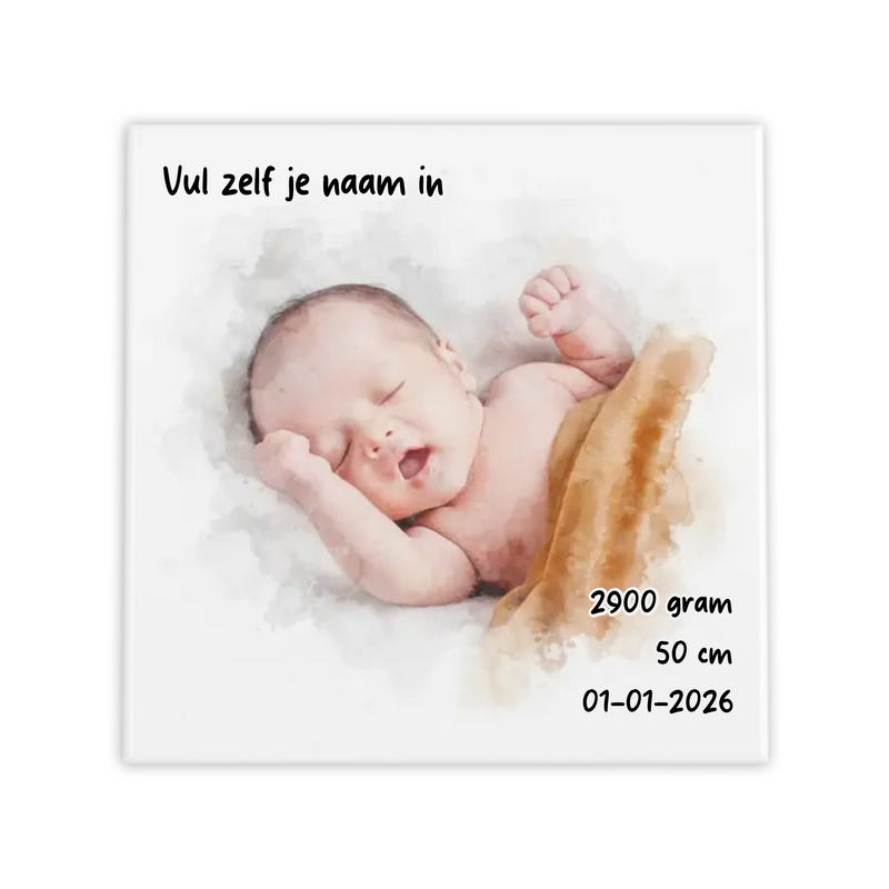 Waterverf Geboortetegel met Naam, Gewicht en Lengte