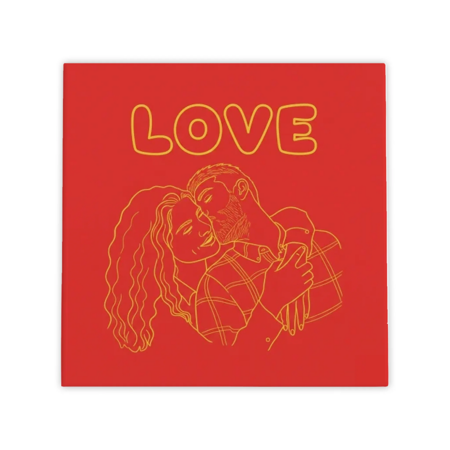 Knalkleur Love Tegel – Rood Gele Illustratie met Jouw Foto