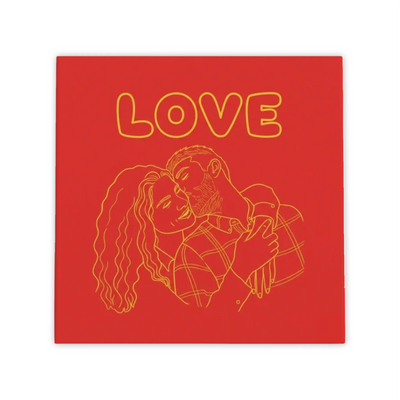 Knalkleur Love Tegel – Rood Gele Illustratie met Jouw Foto