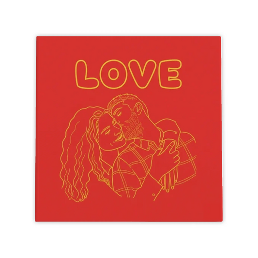 Knalkleur Love Tegel – Rood Gele Illustratie met Jouw Foto