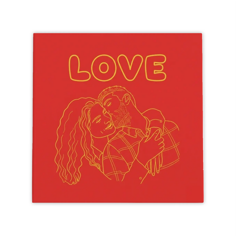Knalkleur Love Tegel – Rood Gele Illustratie met Jouw Foto