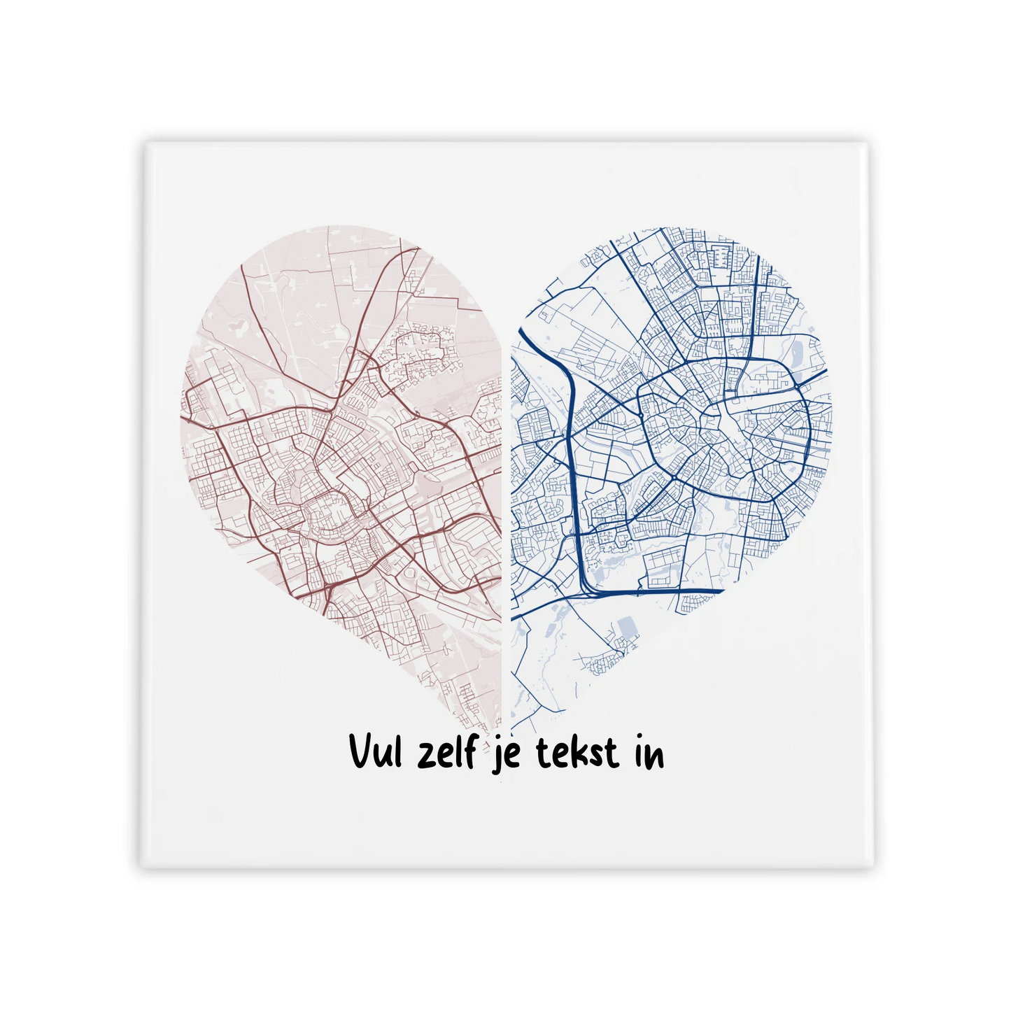 Twee Steden Hart Tegel – Personaliseerbare Love Map Plattegrond