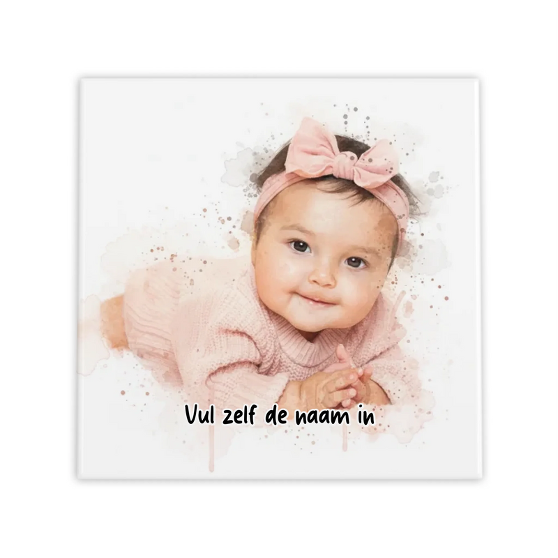 Aquarel Portret op Tegel – Gepersonaliseerd Cadeau