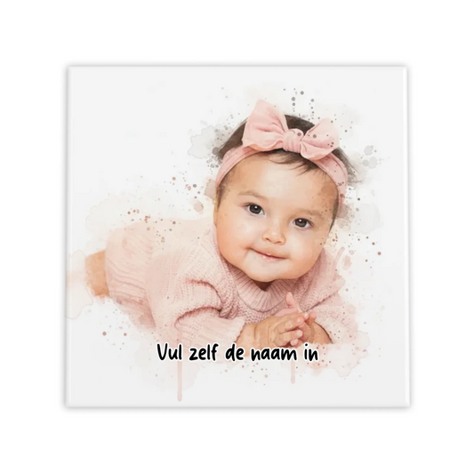 Aquarel Portret op Tegel – Gepersonaliseerd Cadeau