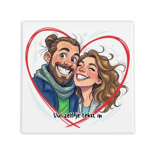 Vrolijke Karikatuur Hart Tegel – Jouw Foto als Expressieve Karikatuur