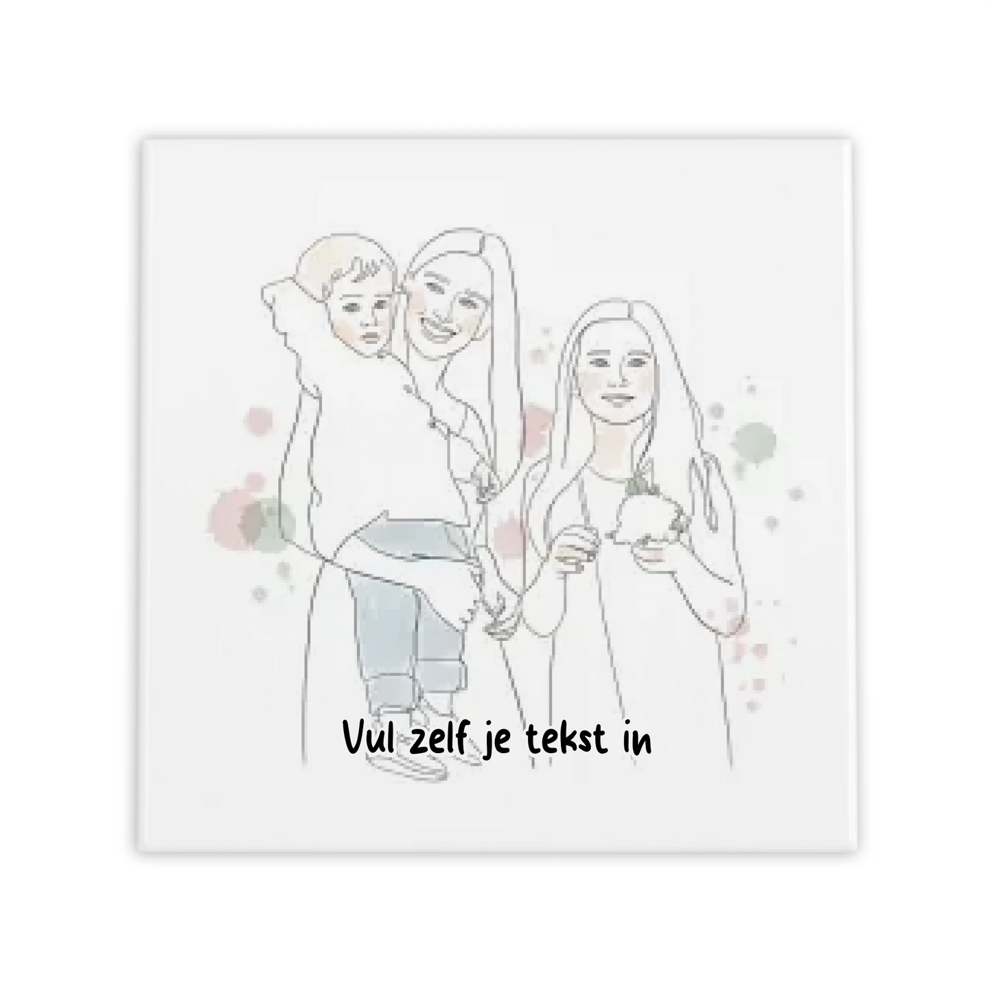 Moederdag Mama & Kind Silhouet Tegel - Minimalistische Line Art van Jouw Foto