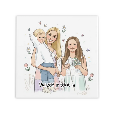 Bloemen & Hartjes Cartoon Tegel - Jouw Foto als Vrolijke Pastel Cartoon