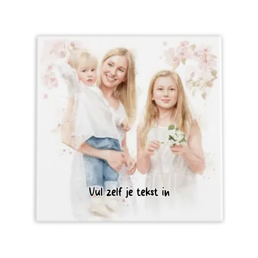 Mama & Kind Aquarel Tegel - Intiem Waterverf Portret van Jouw Foto