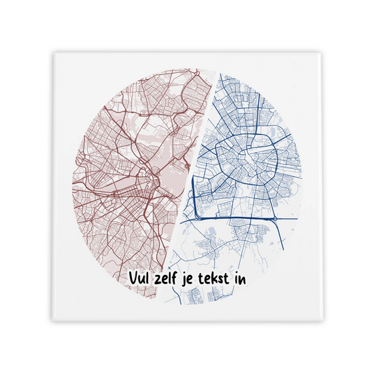 Twee Steden Cirkel Tegel – Personaliseerbare Love Map Plattegrond