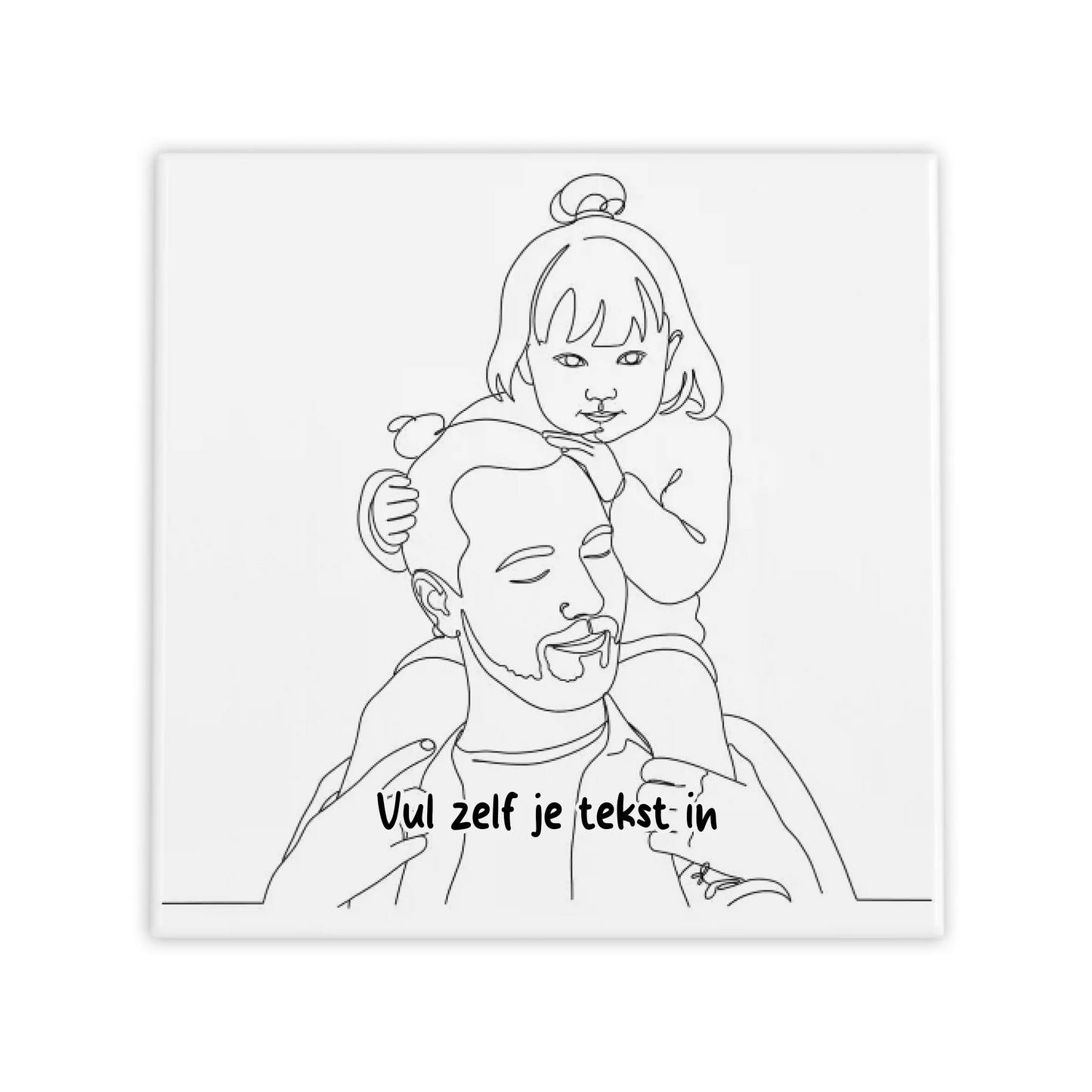 Vaderdag Vader & Kind Line Art Tegel - Minimalistische Lijntekening van Jouw Foto