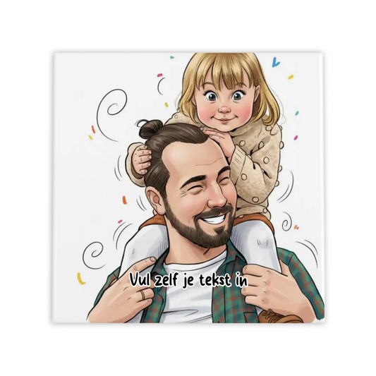 Vaderdag Karikatuur Tegel "Papa & Ik" - Gepersonaliseerd met Eigen Foto en Tekst