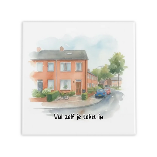 Huis foto in Waterverf stijl op een Tegel