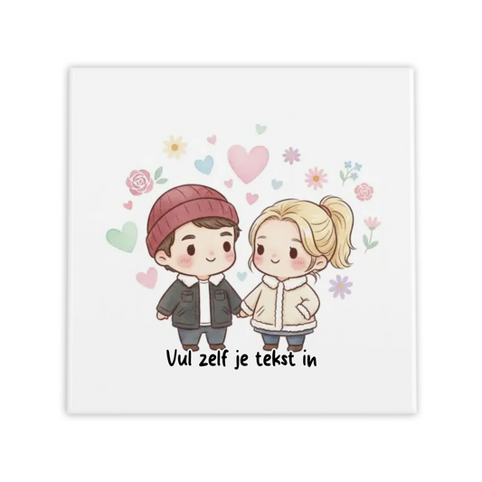 Chibi Love Tegel – Jouw Foto als Schattige Cartoon met Hartjes