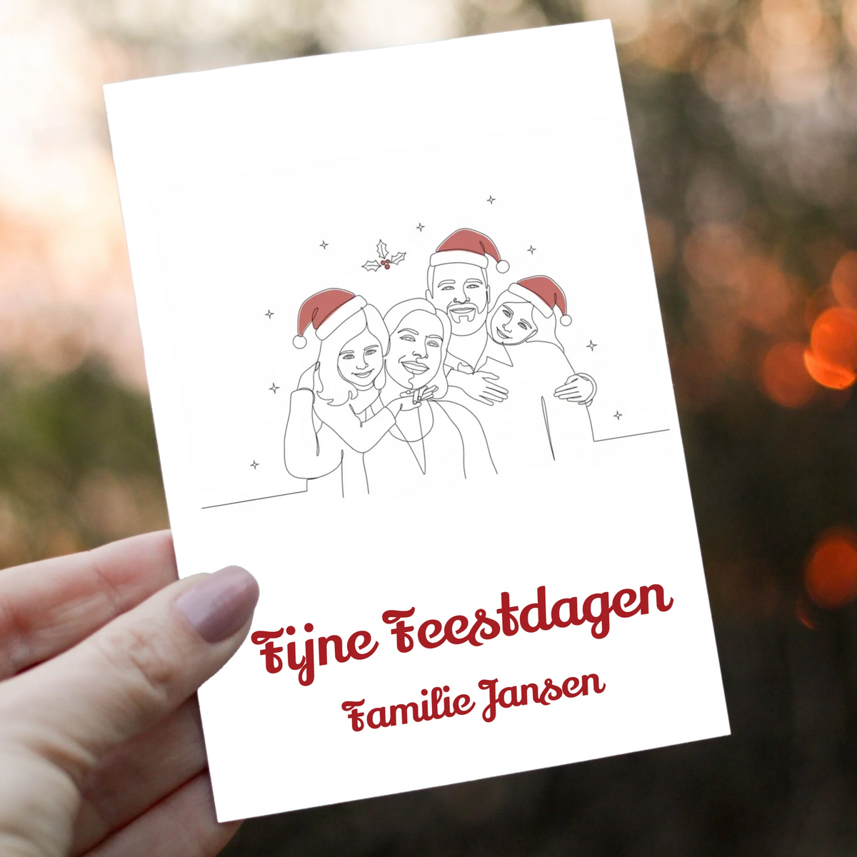 Kerstkaart Lijntekening - Jouw Foto als Line Art met Kerstmuts