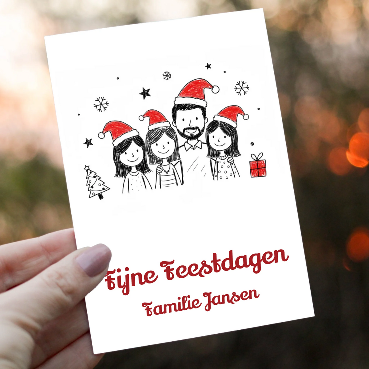 Kerstkaart Doodle - Jouw Foto als Vrolijke Kindertekening