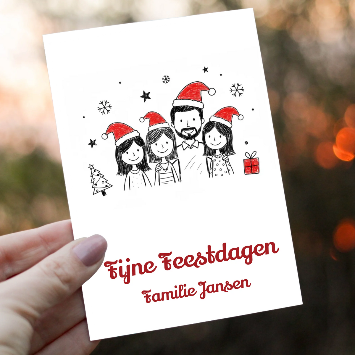 Kerstkaart Doodle - Jouw Foto als Vrolijke Kindertekening