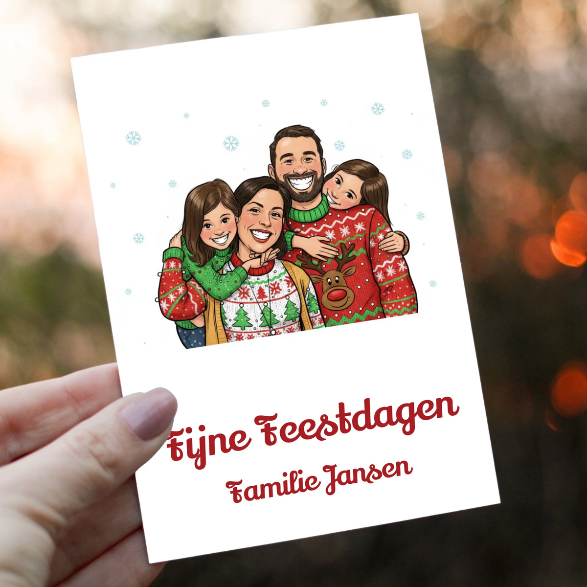 Kerstkaart Foute Kersttrui - Jouw Foto als Karikatuur