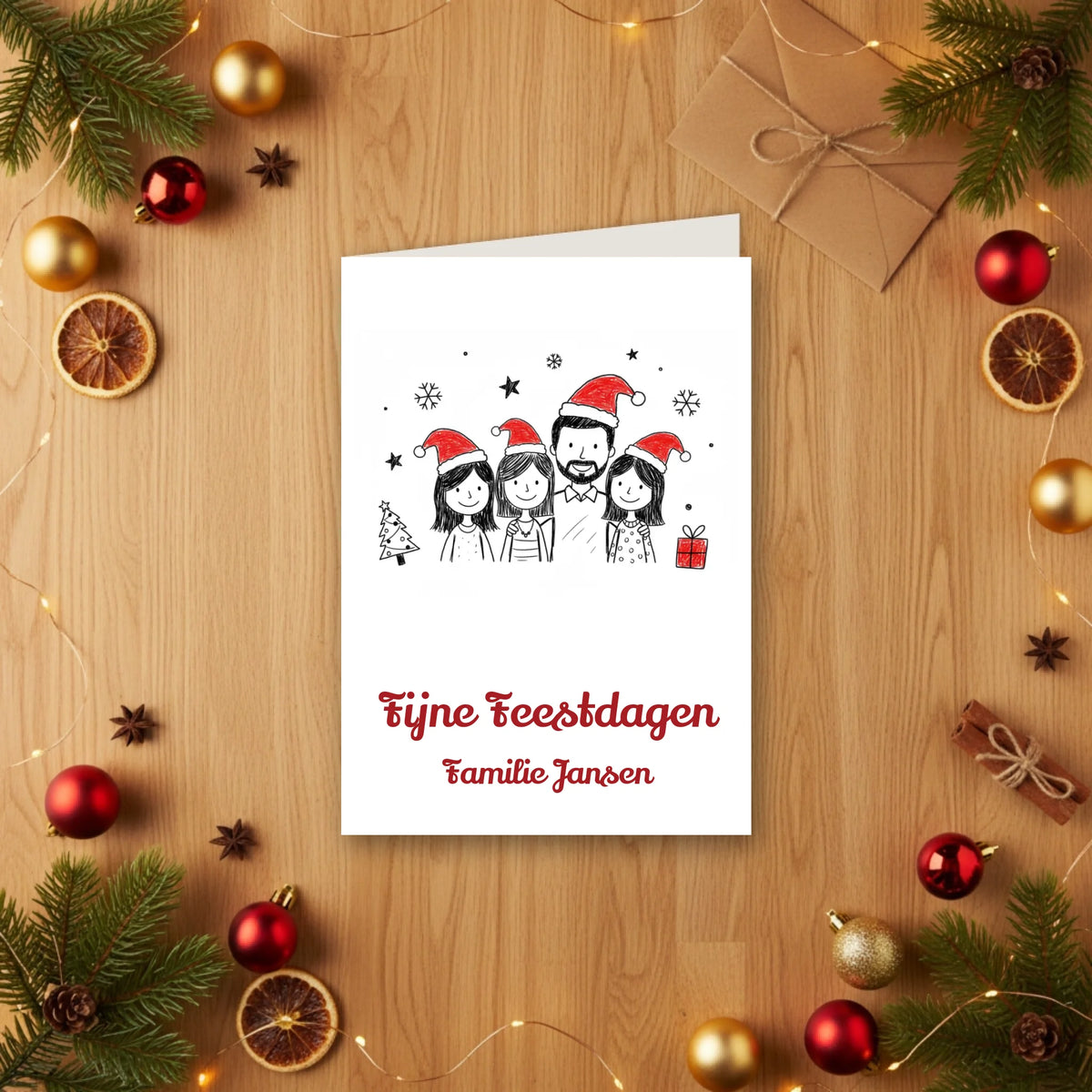 Kerstkaart Doodle - Jouw Foto als Vrolijke Kindertekening