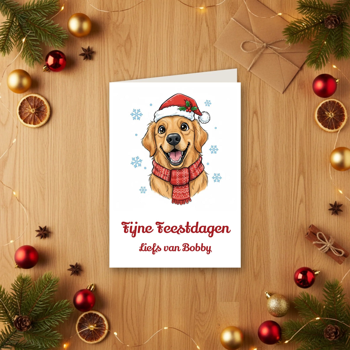 Kerstkaart Huisdier - Jouw Hond of Kat met Kerstmuts