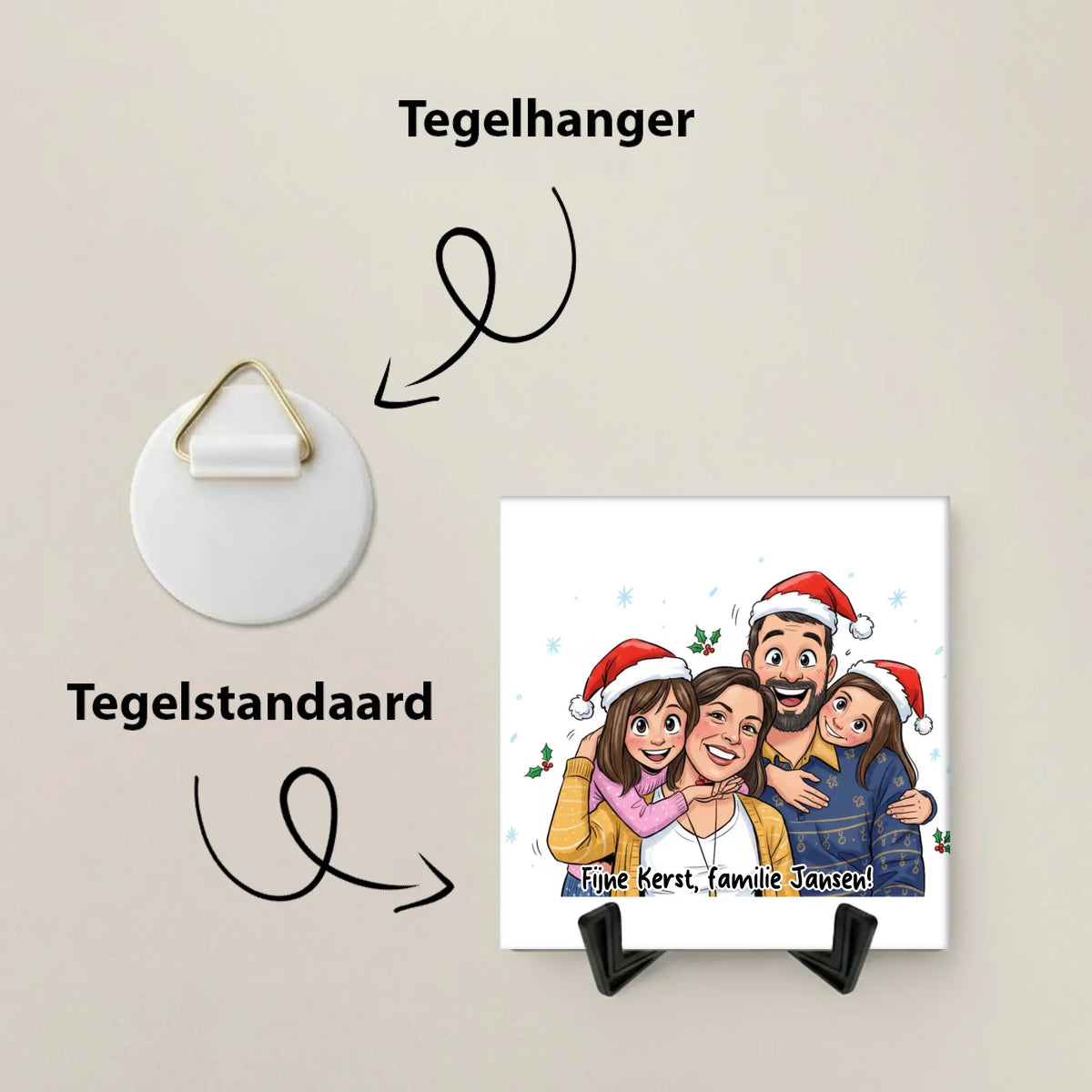 Kerst Karikatuur Tegel - Jouw Foto met Kerstmuts en Eigen Tekst