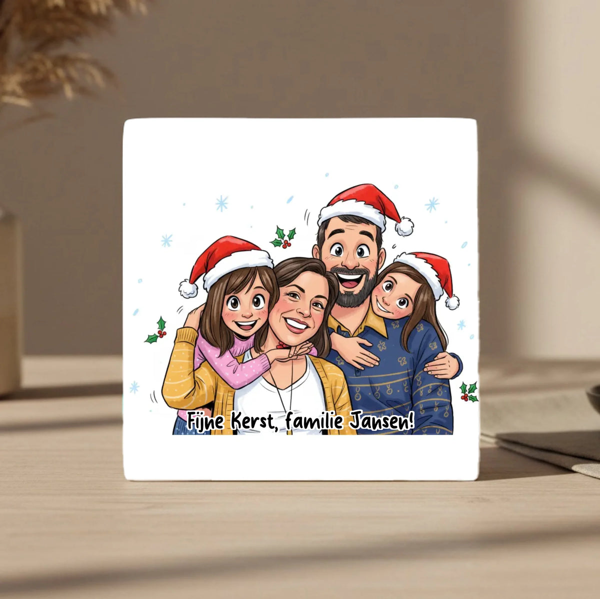 Kerst Karikatuur Tegel - Jouw Foto met Kerstmuts en Eigen Tekst